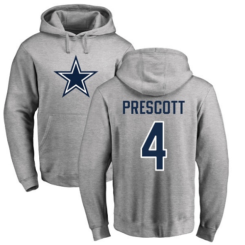 Men Dallas Cowboys Ash Dak Prescott Name and Number Logo #4 Pullover NFL Hoodie Sweatshirts